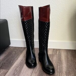 Sesto Meucci Black and Brown Quilted Over the Knee Boots